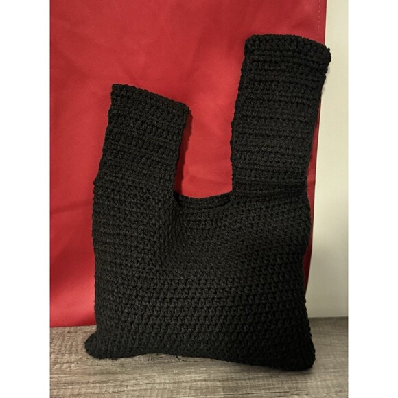 Japanese Knot Bag Handmade Black Crochet Purse Knit Handbag  Japanese Knit Knot Bag Black Handmade Crochet Purse Handbag Wristlet Yarn Boho